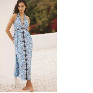By Anthropologie Halter Cutout Midi Dress XL new with tag blue NWT